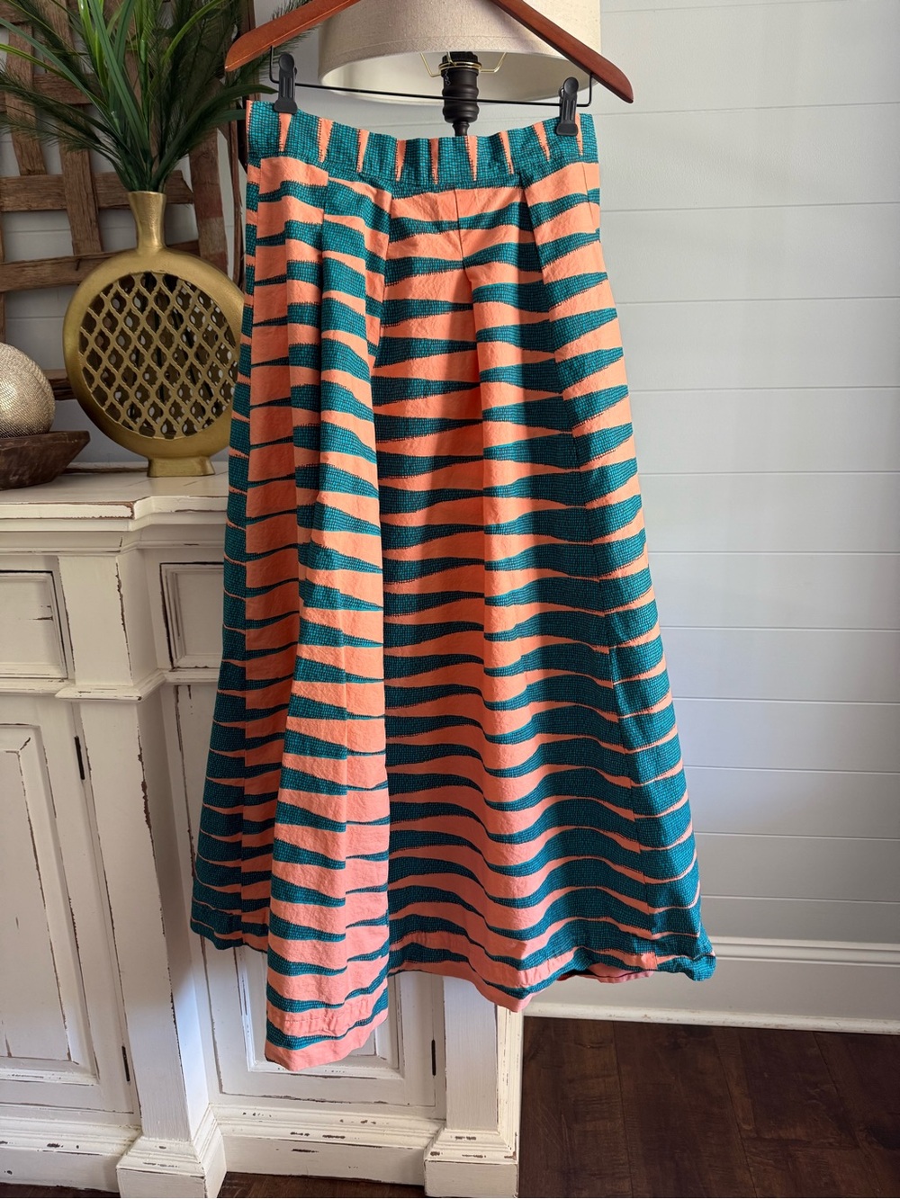 Striped Coral and Teal Maxi Skirt